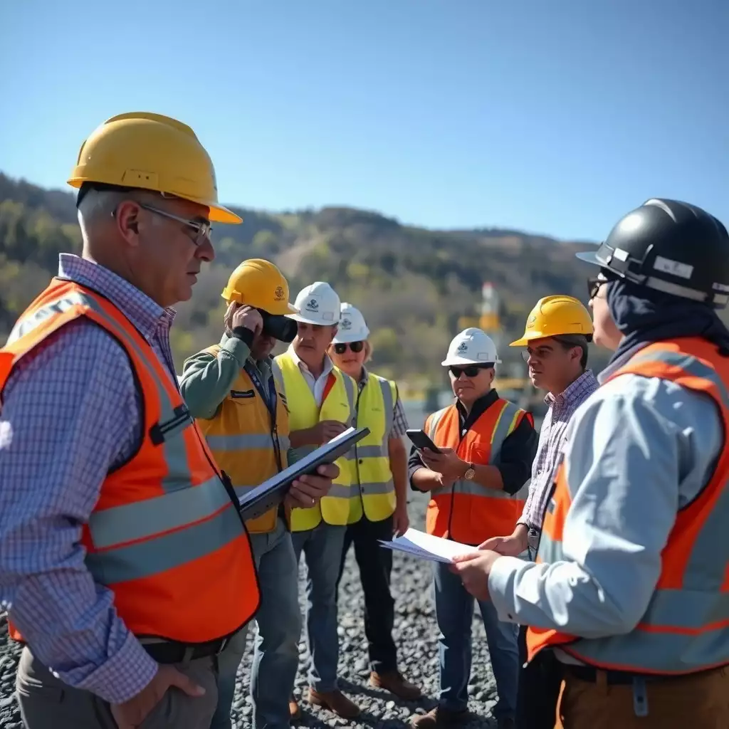 Auditors conducting a detailed assessment at a West Virginia worksite, surrounded by lush Appalachian scenery, emphasizing safety protocols and team collaboration.